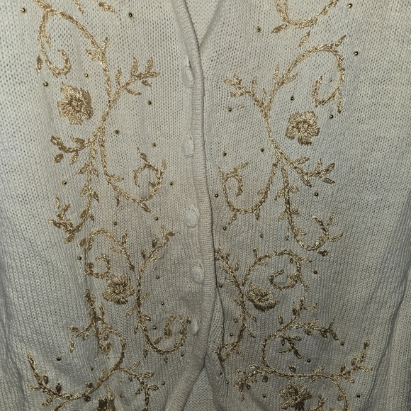 22W/24W Kathie Lee Embroidered & Beaded Sweater Vest Ivory Cream Vintage Floral - Picture 4 of 7